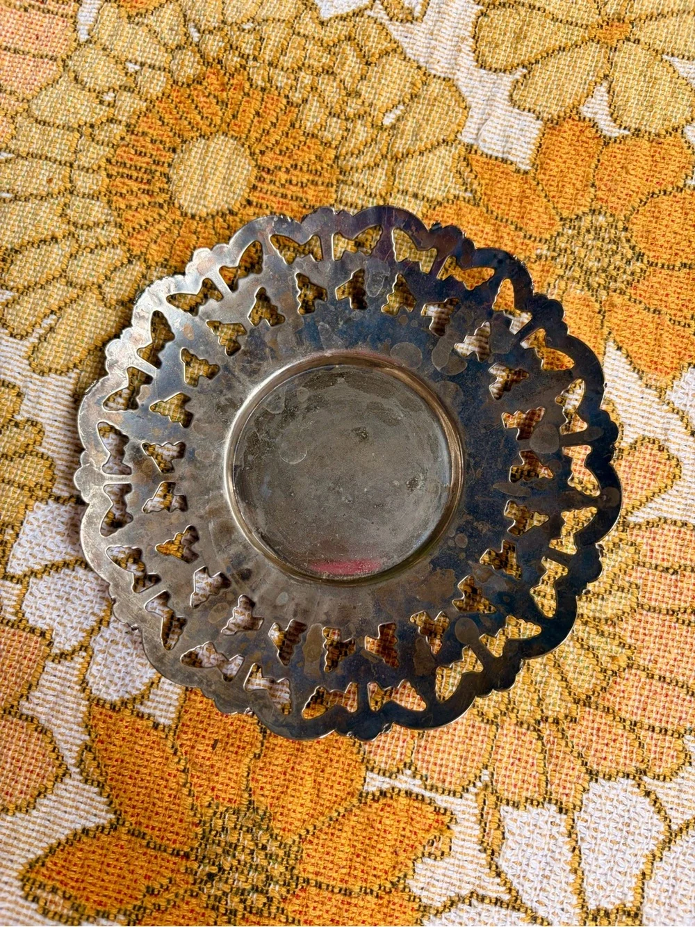 🦋✨ Vintage Silver Filigree Butterfly Candle Coaster ✨🦋